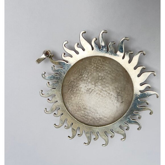 925 Sterling Silver Handcrafted hammered statement SUN pendant - Picture 11 of 12